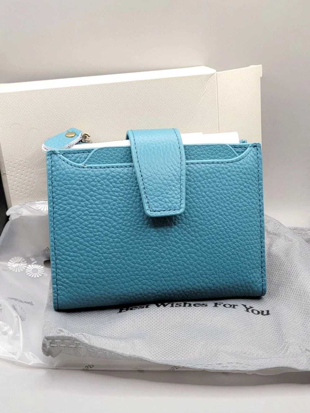 Best Wishes For You Women's Wallet Teal Cash Change Credit Cards Photos NEW